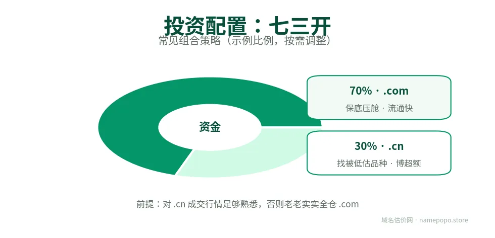 域名投资七三开配置：70% .com 保底，30% .cn 博超额