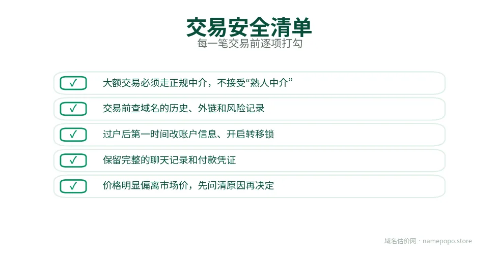 域名交易安全清单：五项逐项打勾